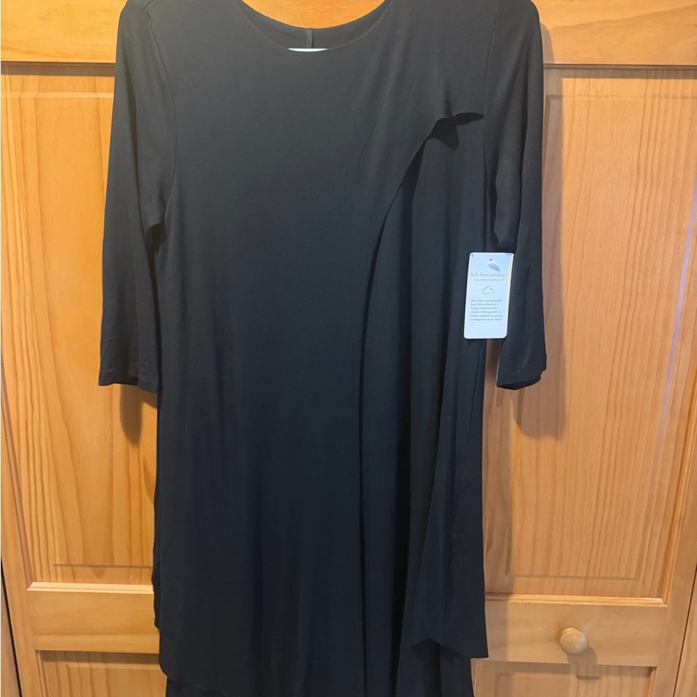 Soft Surroundings Black Asymmetrical Hem Three-Quarter Sleeve Dress
